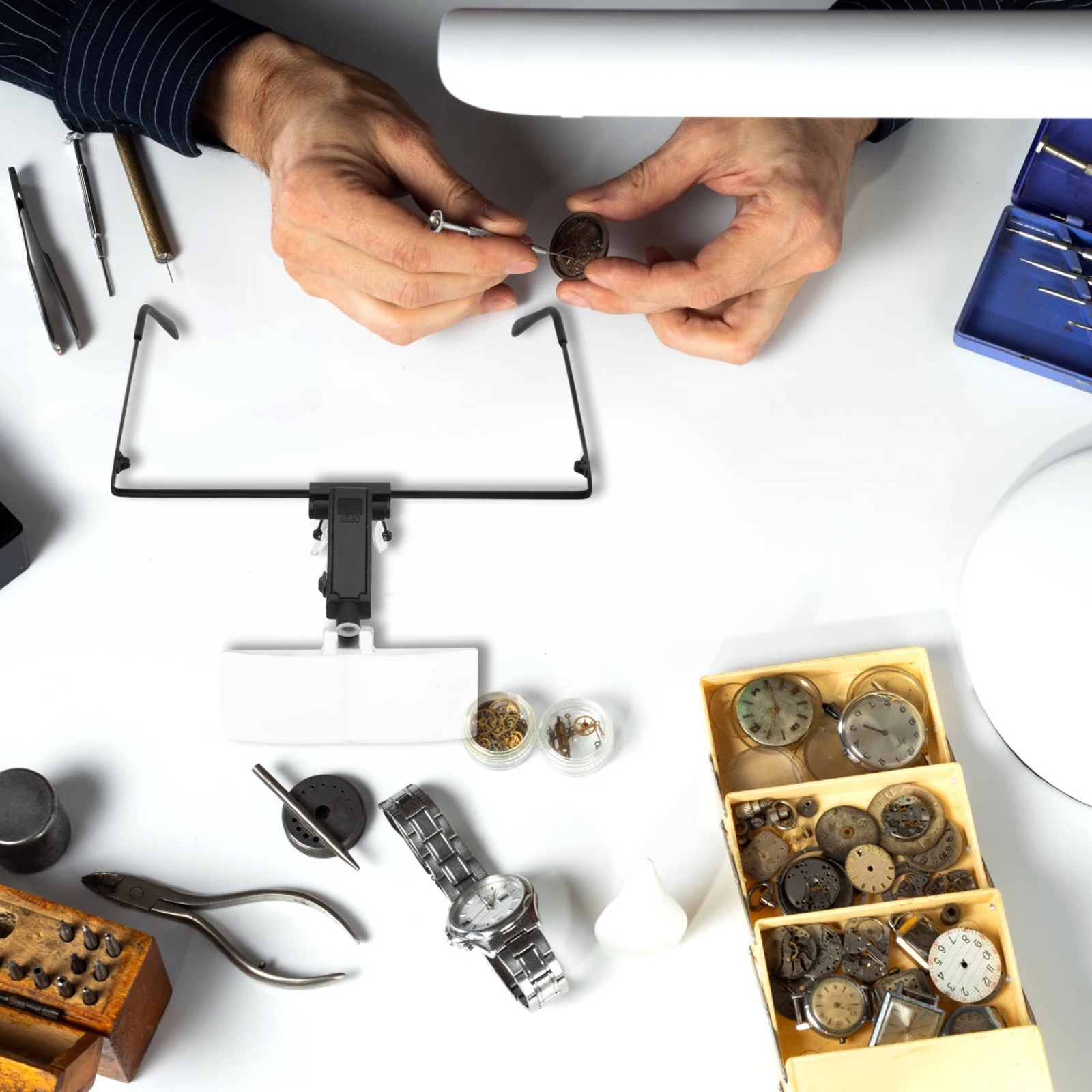 

Circuit Board Repair Magnifying Glass Loupe Magnifier Glasses Desk Lamp with Clip Hobby Tool Magnifiers Headset Clamp Eyeglass