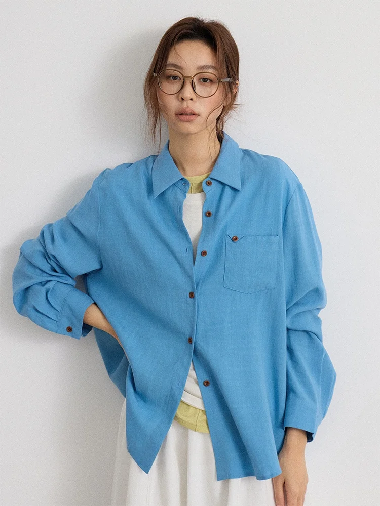 

about Passion Simple Pure Color Single Pocket Shirt Women's Loose Fit Long Sleeve Breathable Lenzing Fabric Spring 2026