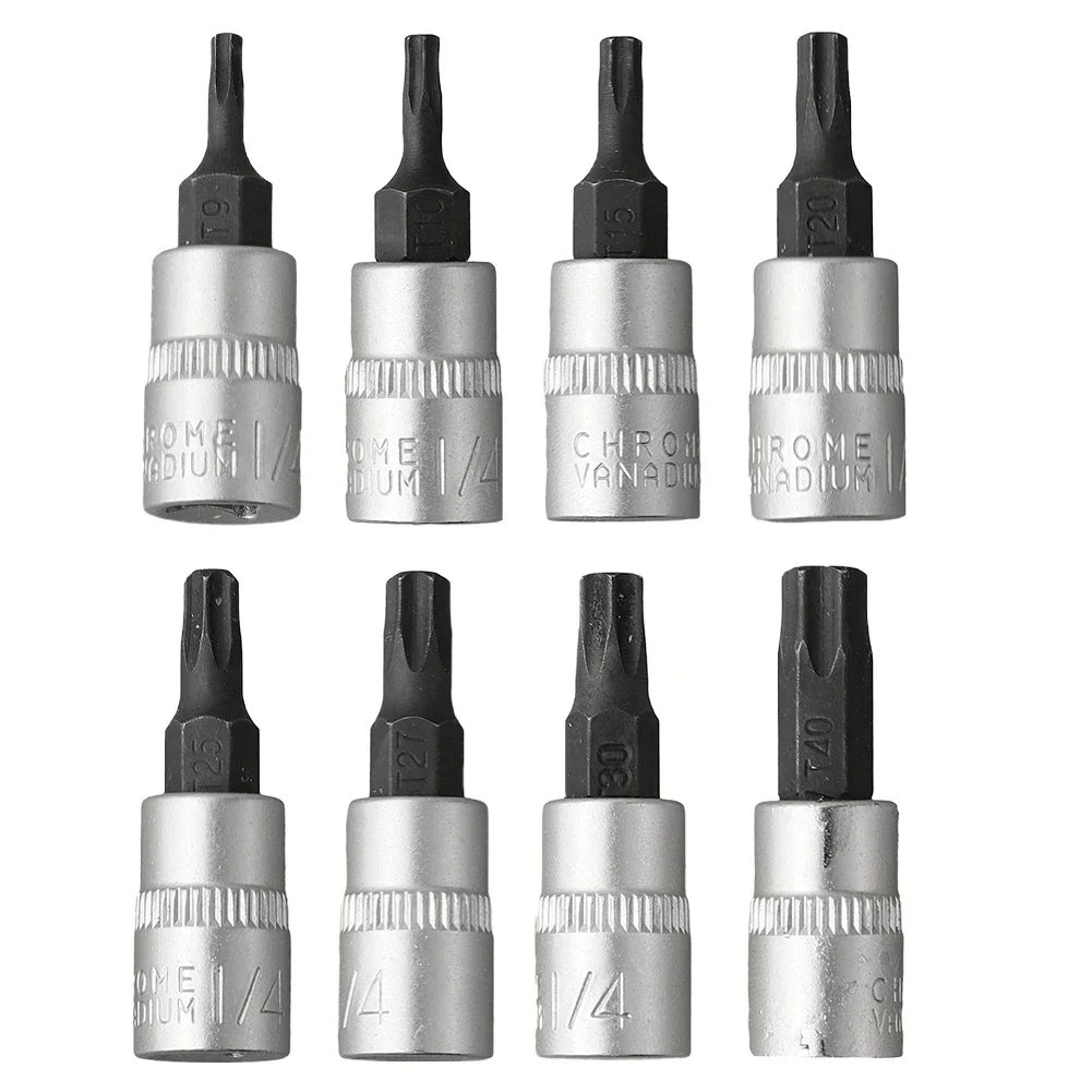 8pcs Torx Bit Sockets Set 1/4 Inch Driver Star Bit T8 -T40 Driver Head Screwdriver Sockets Bits  Socket Wrenches Hand Tools