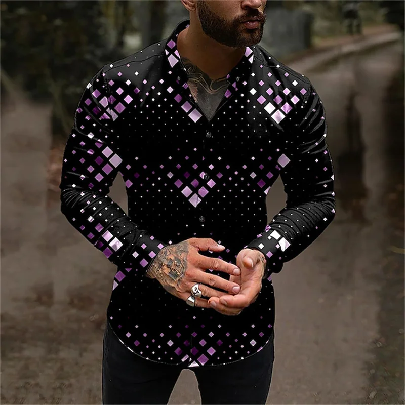 

Men's Shirt Graphic Cube 3D Printed Design Sense V-Neck Shirt Casual Long Sleeve Button Top Clothing Fashion Design Shirt Summer