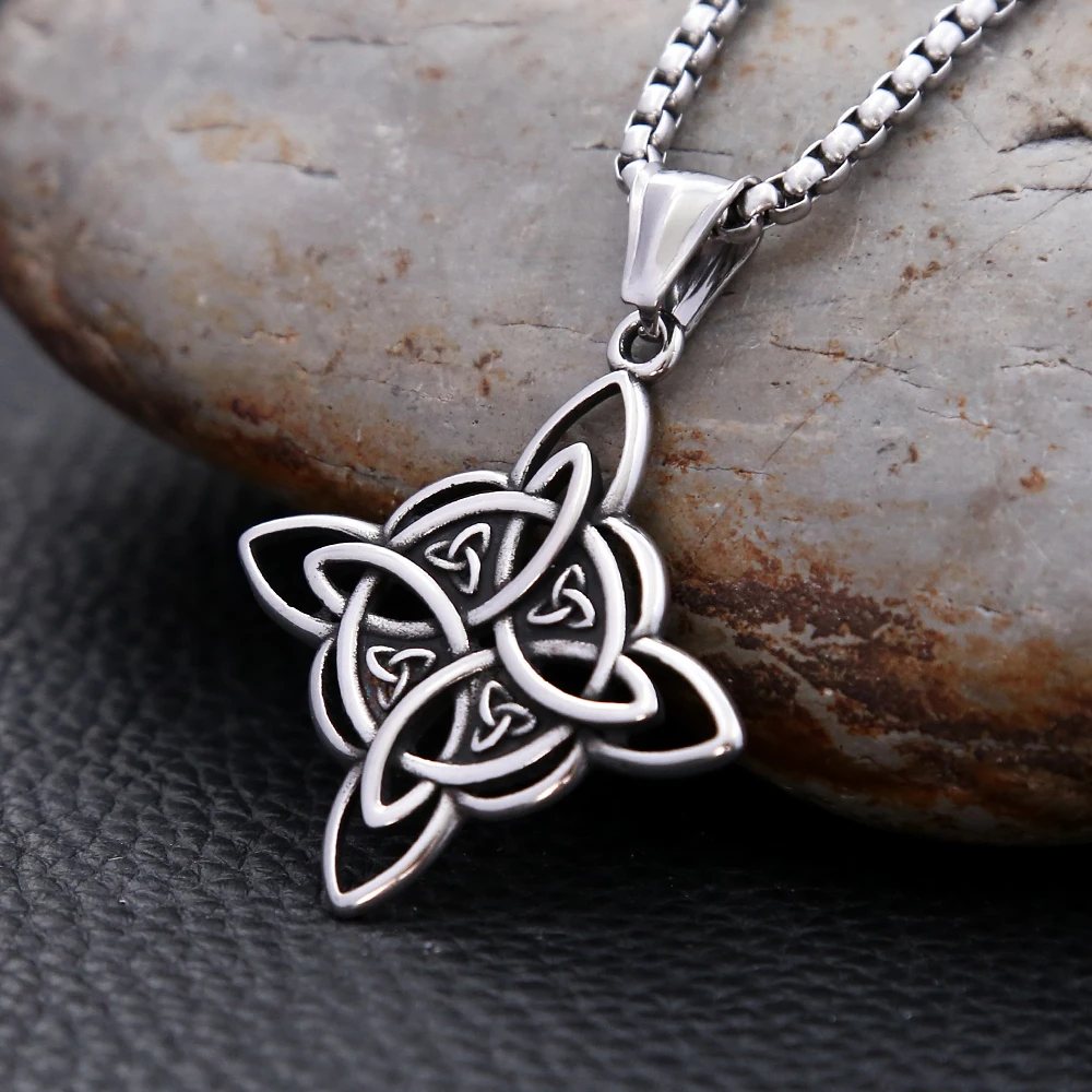 Simple Fashion Stainless Steel Witch Knot Pendant Necklace For Men Women Vintage Viking Celtic Knot Necklace Amulet Jewelry Gift