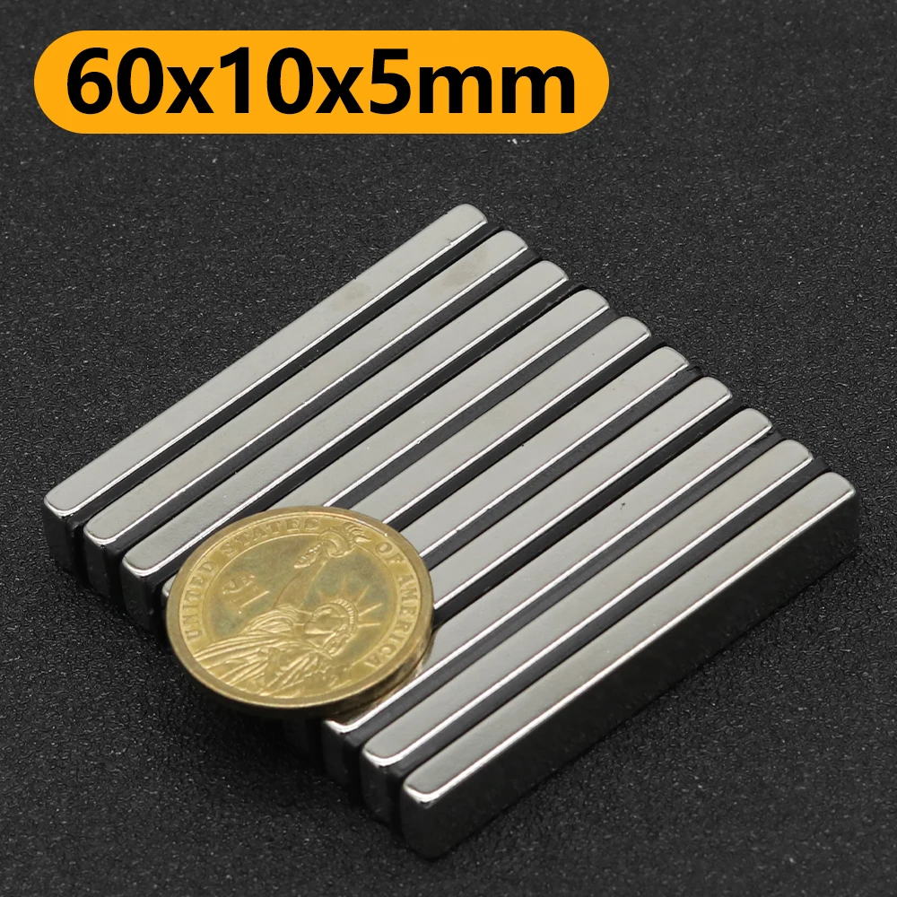 1/2/5/10/20Pcs 60x10x5mm N35 NdFeB Block Magnet Super Powerful Neodymium Magnets Strong Permanent Magnetic imanes 60*10*5