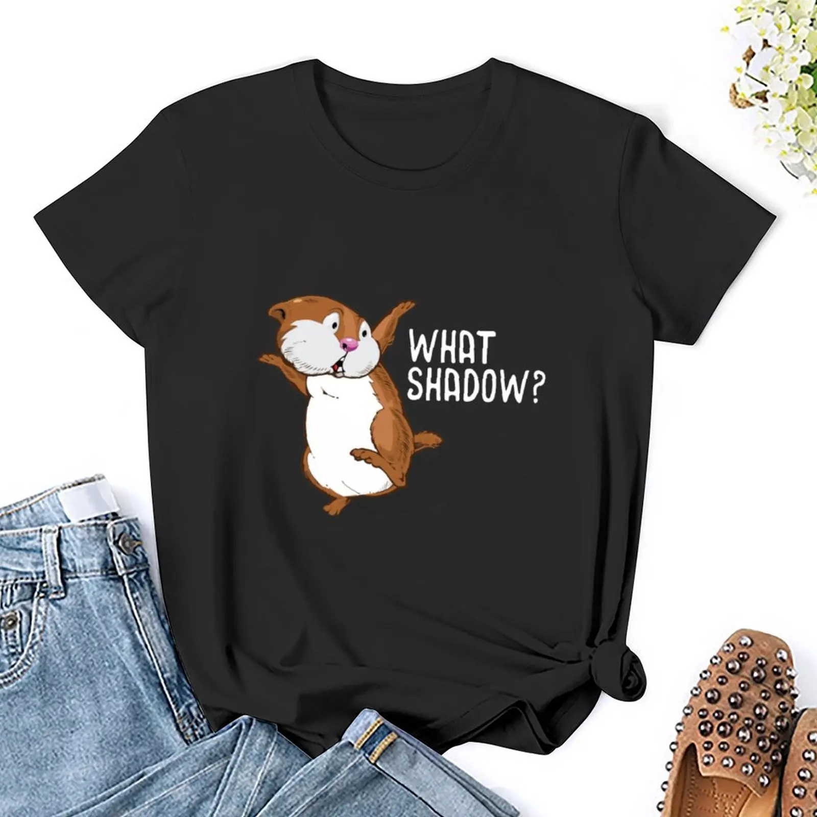 Groundhog Day-Welke Schaduw? T-Shirt Schattige Kleding Zomer Kleding Oversized Rock And Roll T-Shirts Voor Vrouwen