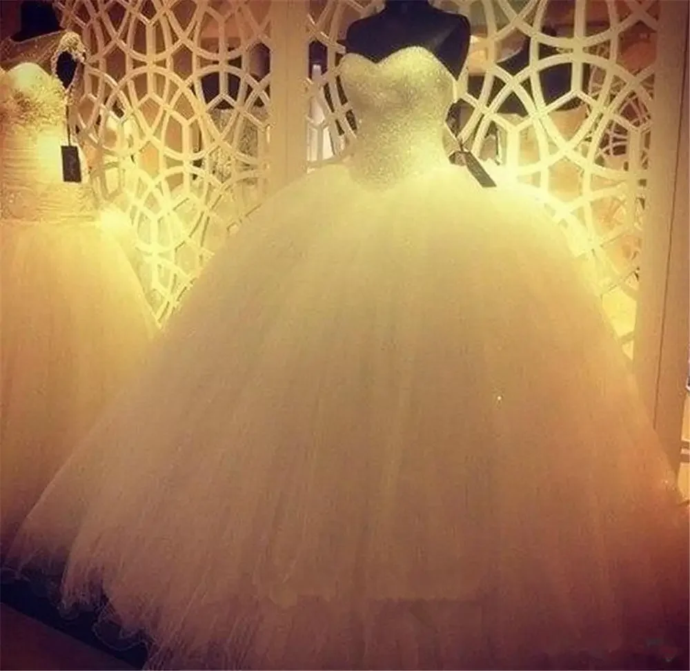 

Customized Sexy High Quality Elegant White Ivory Bride Dresses Beaded Crystal Sweetheart Wedding Customer Made Bridal