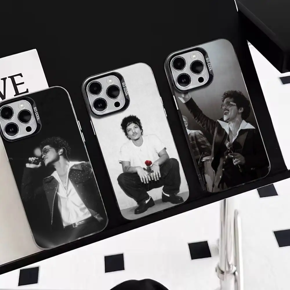 

B-B-Bruno M-M-Mars-America-Singer-Uptown Funk Phone Case For IPhone 17,16,15,14,13,12,11 Plus,Pro Max,XS,Colorful Silver Black