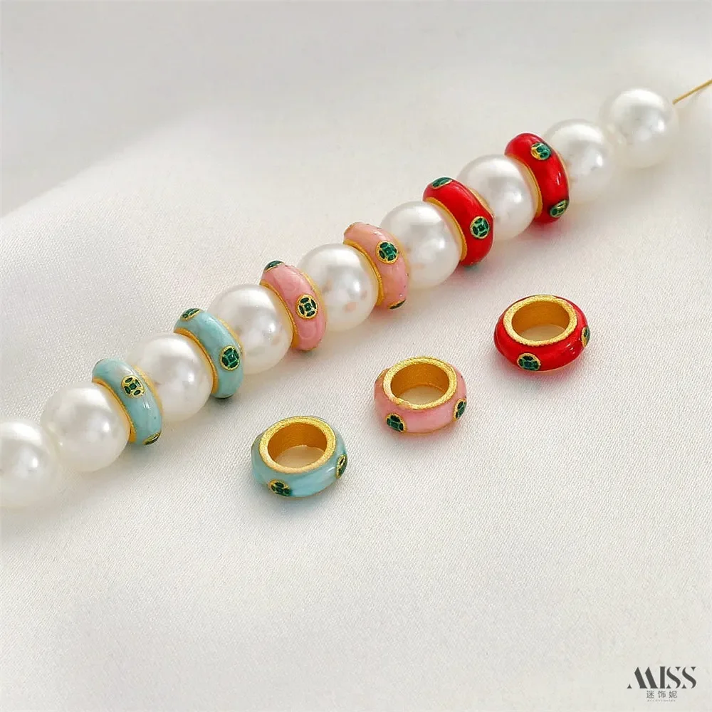 Sand Gold Color Enamel Colored Copper Coin Pattern Large Hole Spacer Coil Running Ring DIY Bracelet Necklace Jewelry Accessories