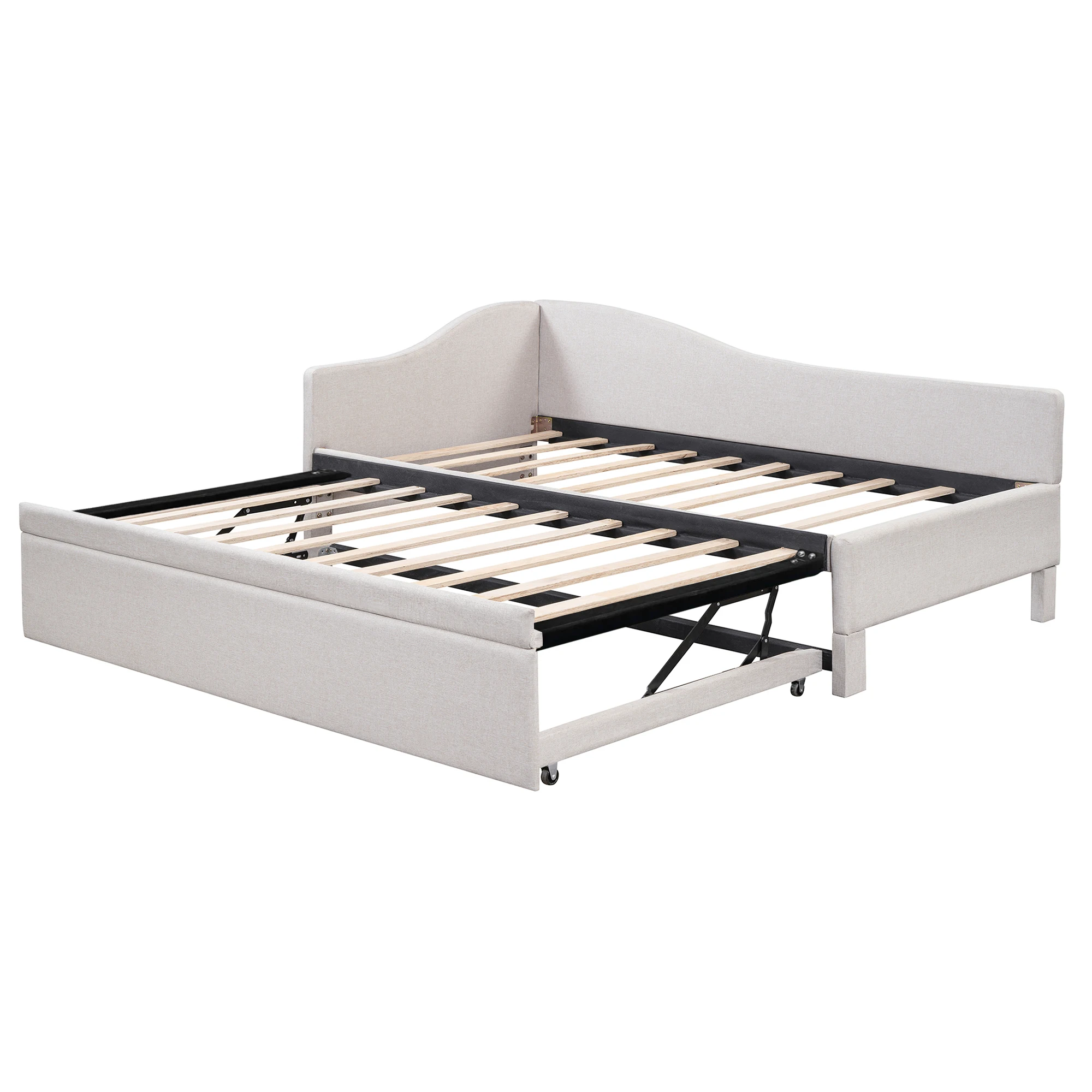 # Twin Size Upholstered L-Shaped Upholstered Daybed With Pop Up Trundle, Beige