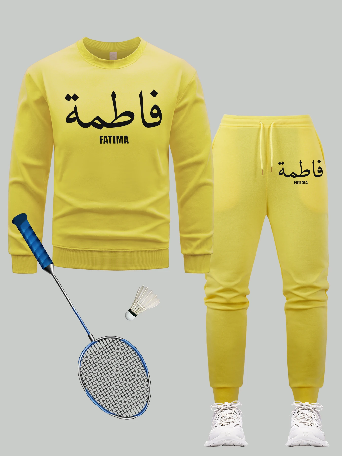 

Fatima Art Letter Design Мужской комплект свитшотов Повседневная спортивная одежда с круглым вырезом Хип-хоп Осенние пуловеры Универсальные флисовые спортивные штаны