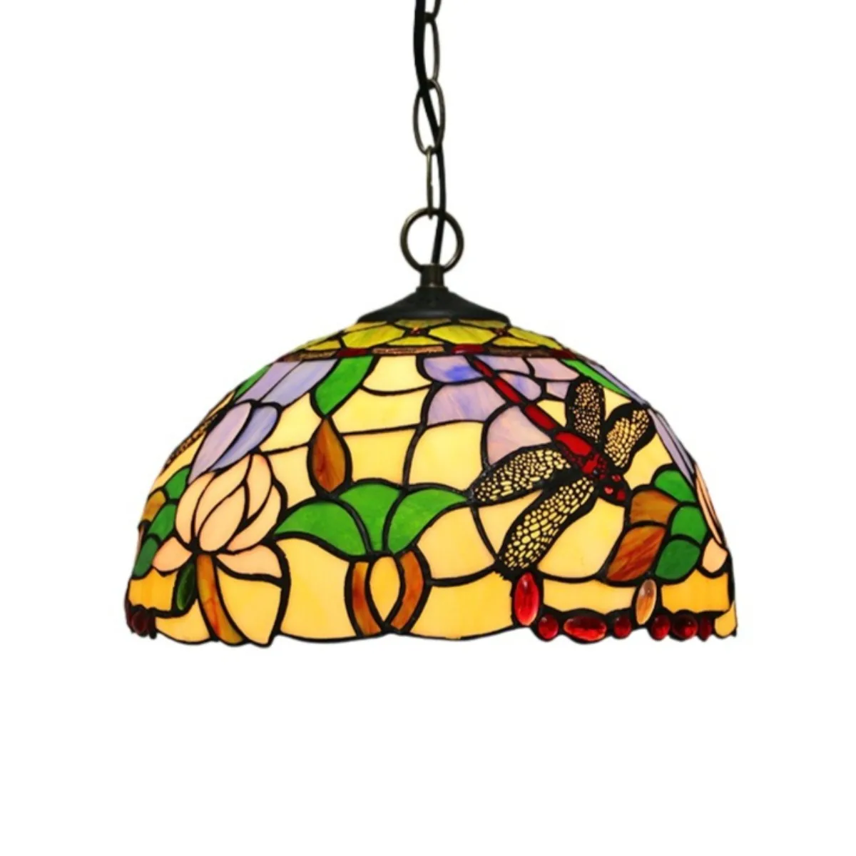 

Tiffany Style Pendant Light 12inch Stained Glass Dragonfly Flower Ceiling Hanging Lamp Balcony Tiflris Chandelier Lighting