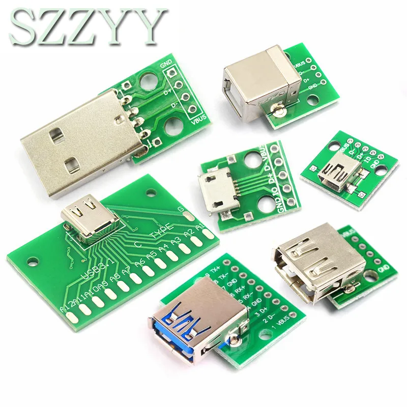 

5pcs Micro Mini USB USB A Male USB 2.0 3.0 A Female USB B Connector Interface to 2.54mm DIP PCB Converter Adapter Breakout Board