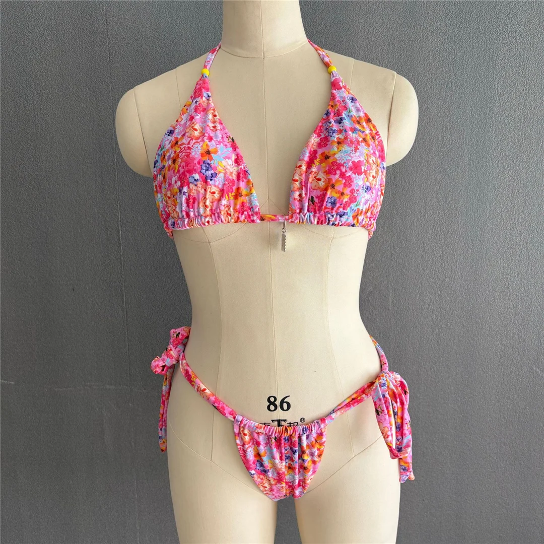 S - XL, mit Blumenmuster, trägerloses Bikini-Oberteil, Damen-Badeanzug, zweiteiliges Bikini-Set, Badebekleidung, Badeanzug, Modell V6212. – Detail 4