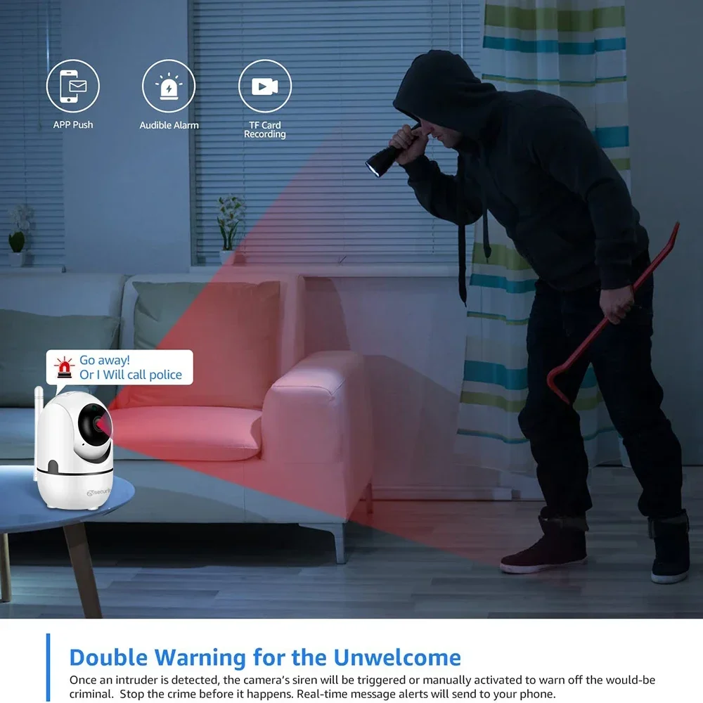 1080P Full HD WiFi Pan Tilt IP Camera Indoor Home Security Auto Tracking Motion Detection Surveillance Camera for Baby/Pet iCSee