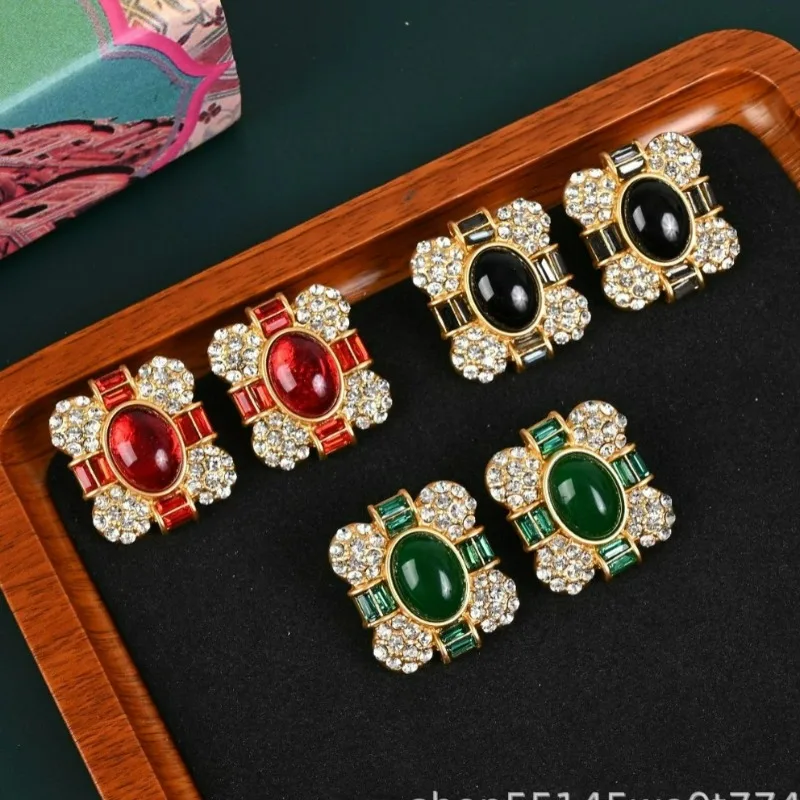 

New in Statement Medieval Style Stud Earrings Vintage Royal Sapphire Earrings for Women Light Luxury Designer Jewelry