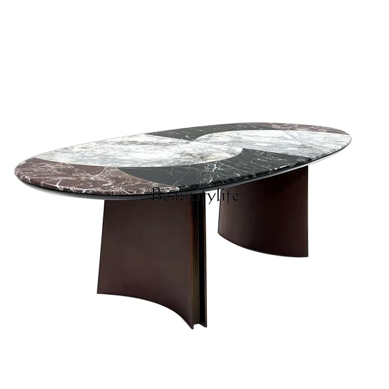 

Z.Luxury stone dining table dining chair natural marble oval dining table high-end customization