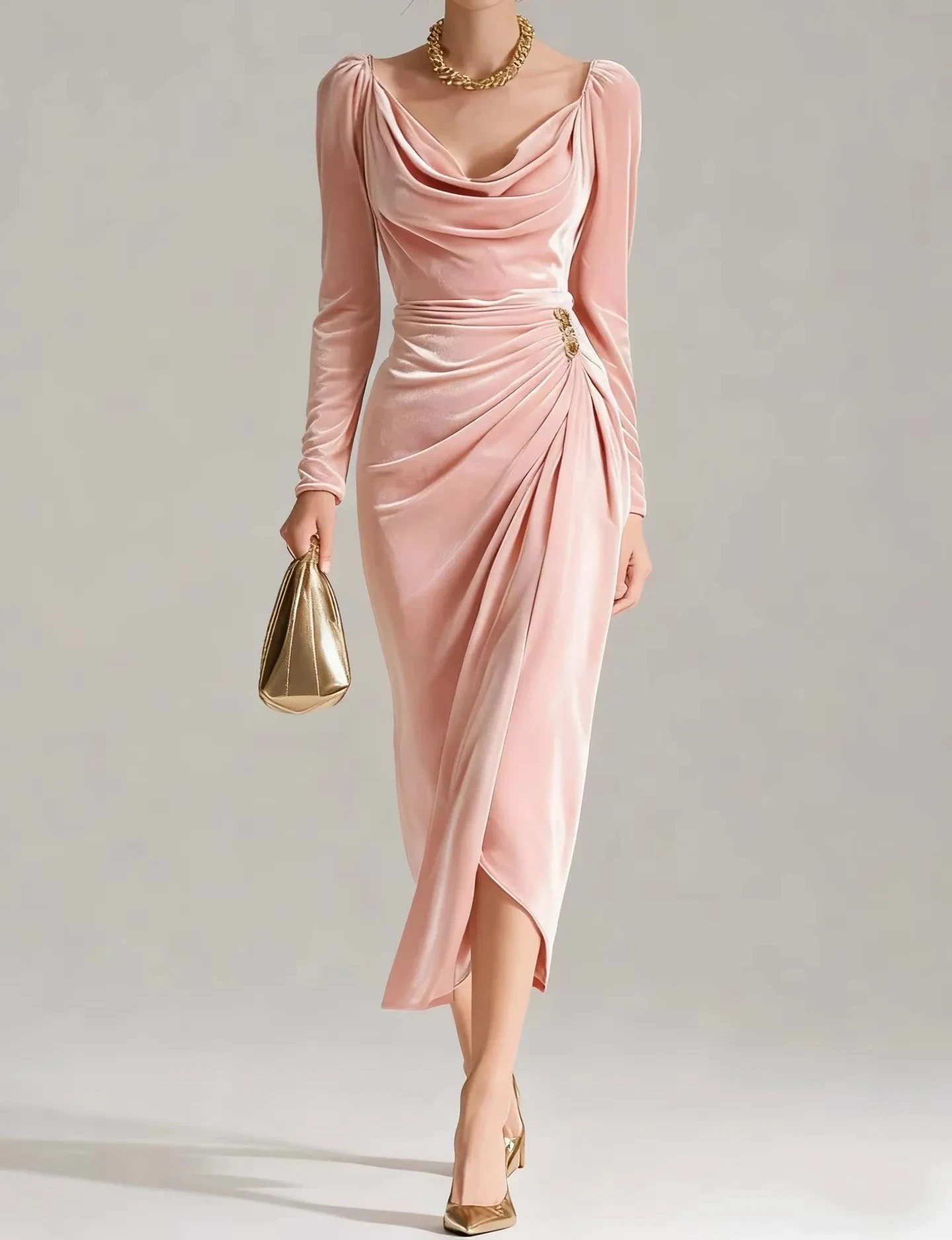 

Женское европейское и американское модное бархатное сексуальное новое облегающее платье трапециевидной формы с длинными рукавами и разрезом для отдыха