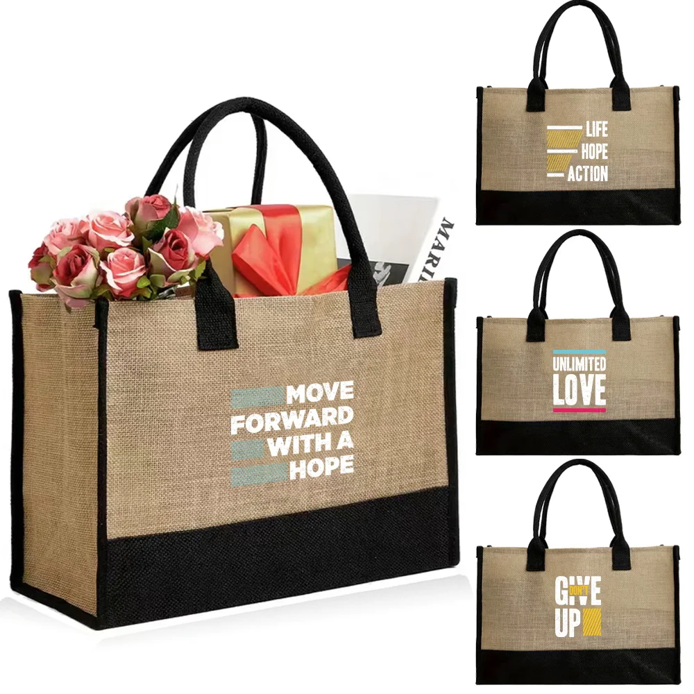 Eco-Friendly Shopping Bag Korean Tote Bag Casual Lady Waterproof Bags Jute Storage Bag Printing Phrase Series 2024