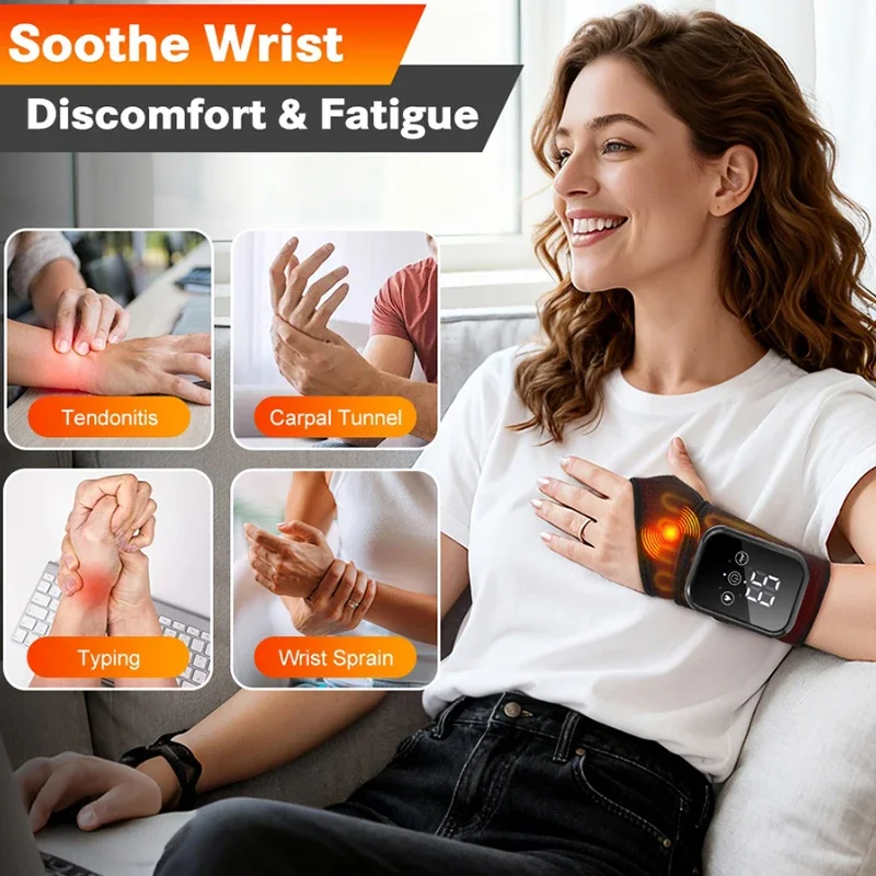 New Electric Heated Wristband Adjustable Hot Compress Vibration Massage Relieve Carpal Tunnel Syndrome Fatigue Hand Massager
