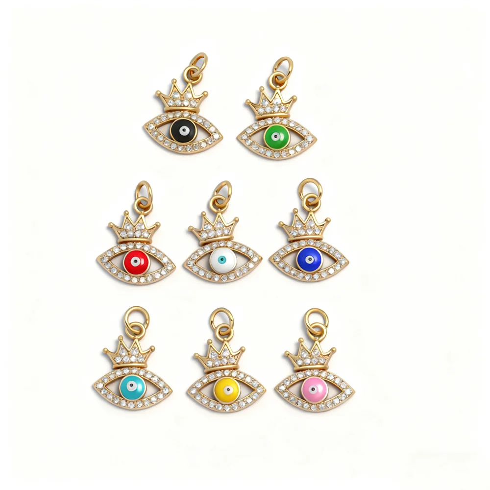 2 Pcs Charm for DIY Necklace Bracelet Accessory Fashion Zircon Multicolor Protection Amulet Jewelry Crown Evil Eye Pendant