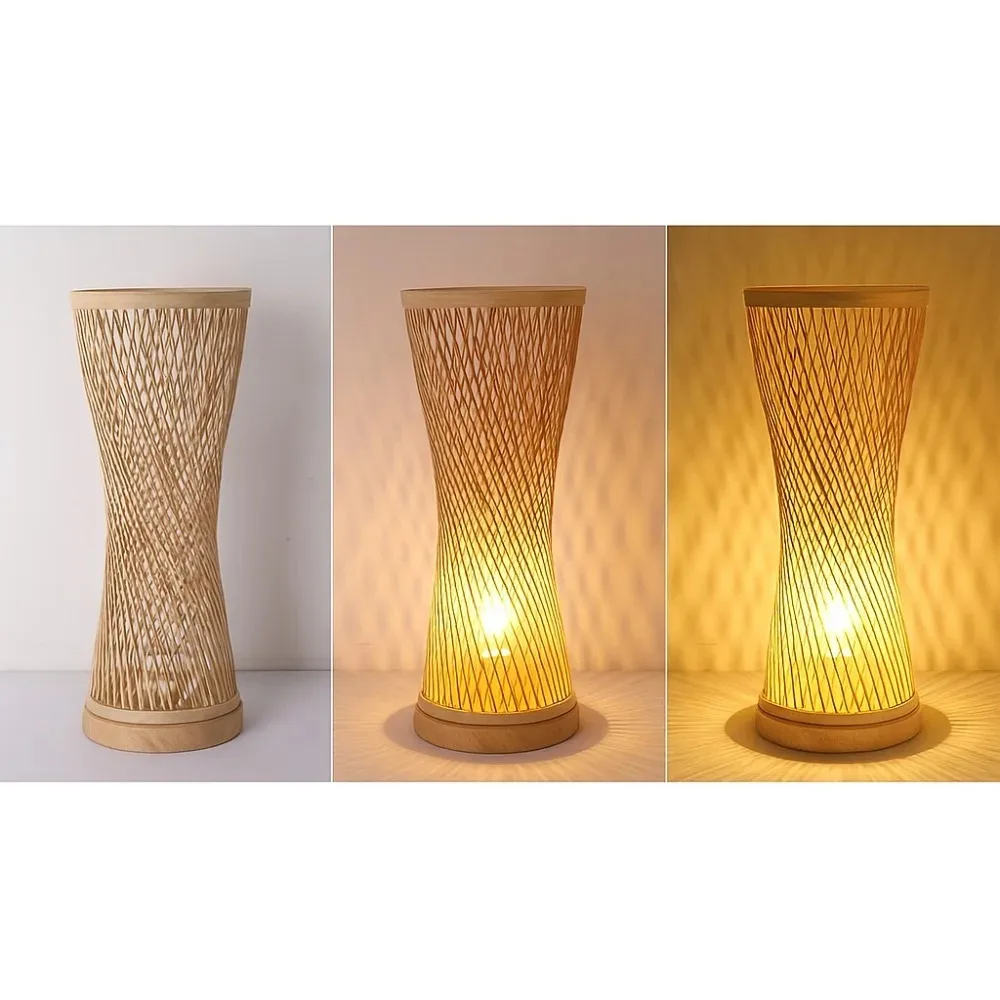 Lampa stołowa w stylu japońskim JOYINLED, bambusowa, 15x35 cm, ręcznie pleciona z rattanu, z włącznikiem/wyłącznikiem, do sypialni, gabinetu, żarówka LED E27