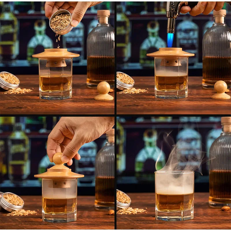 طقم مدخن كوكتيل الويسكي الفاخر مع 6 رقائق خشبية ومرشحات معدنية، مجموعة أدوات شريط مهوية الأكسدة السريعة للهدايا المنزلية الفاخرة