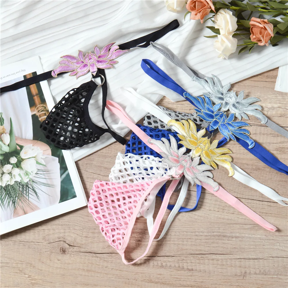 Embroidery Underwear Sexy Men Fishnet Perspective Thongs Pouch Bag Mens Lingerie Tanga New Male Sissy T-Back Panties Comfortable