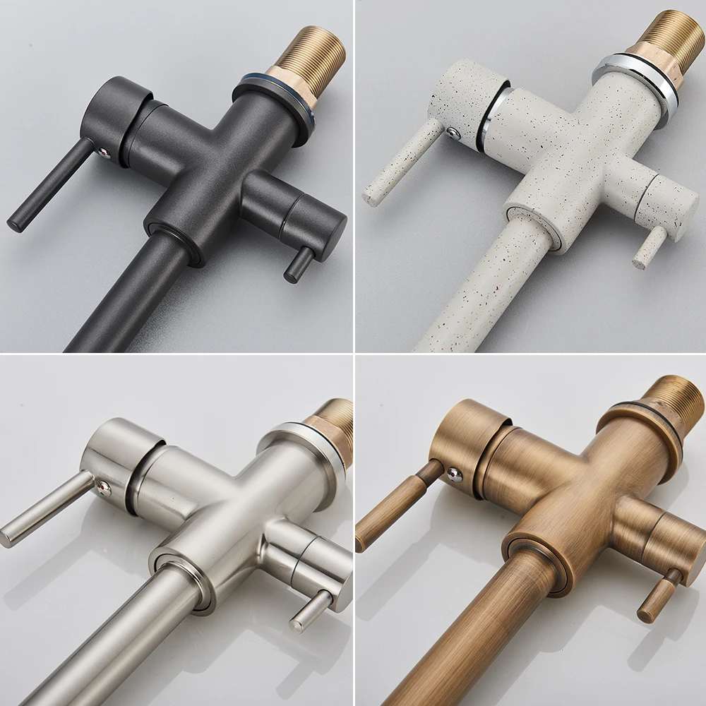 Chrom Gereinigtes Wasser Küchenarmatur Reines Wasser Filter Deck Montiert Wasserhahn Kran Doppel Griffe Heißes Kaltes Wasser Mischbatterien