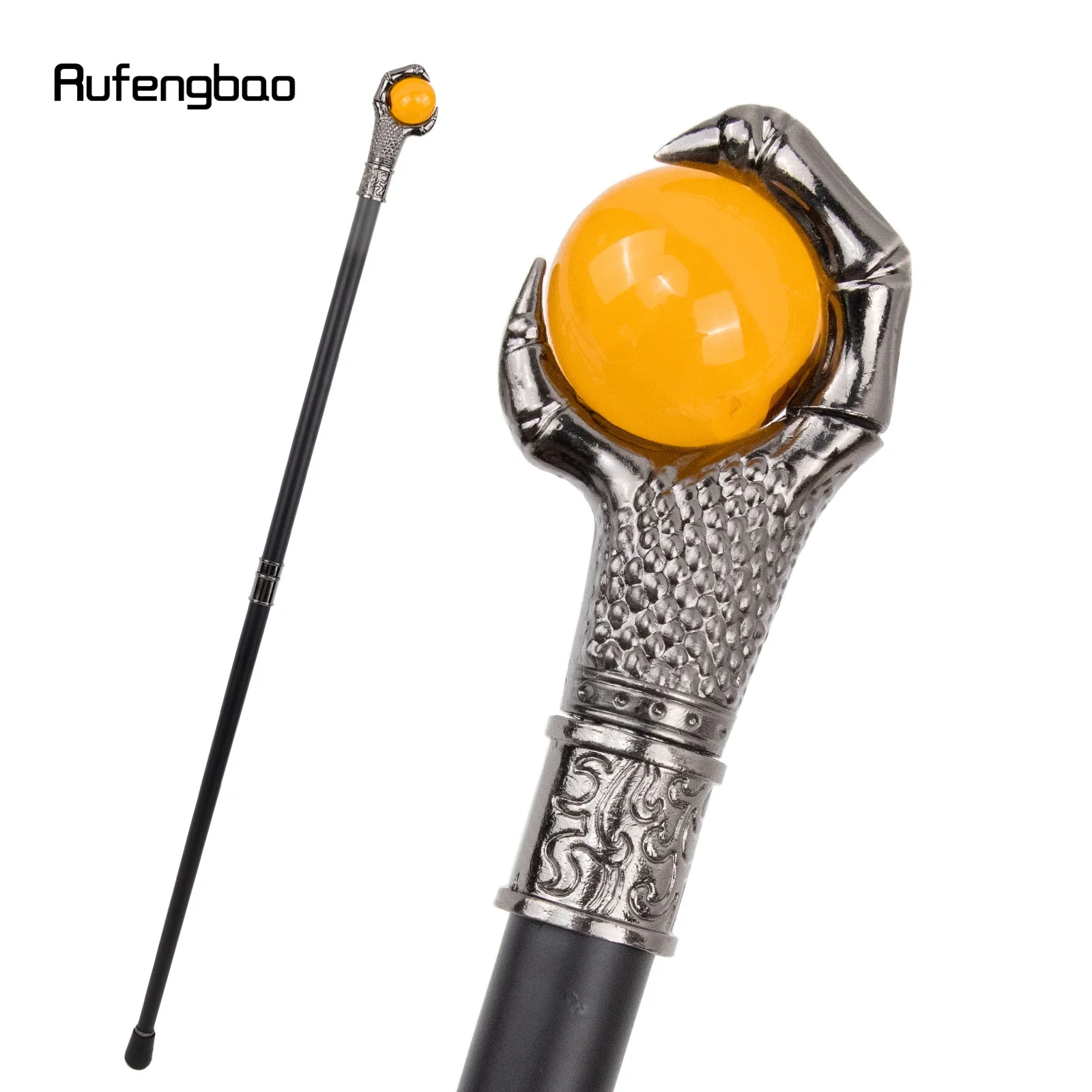 

Dragon Claw Grasp Orange Glass Ball Silver Walking Cane Fashion Decorative Walking Stick Cosplay Cane Knob Crosier 93cm