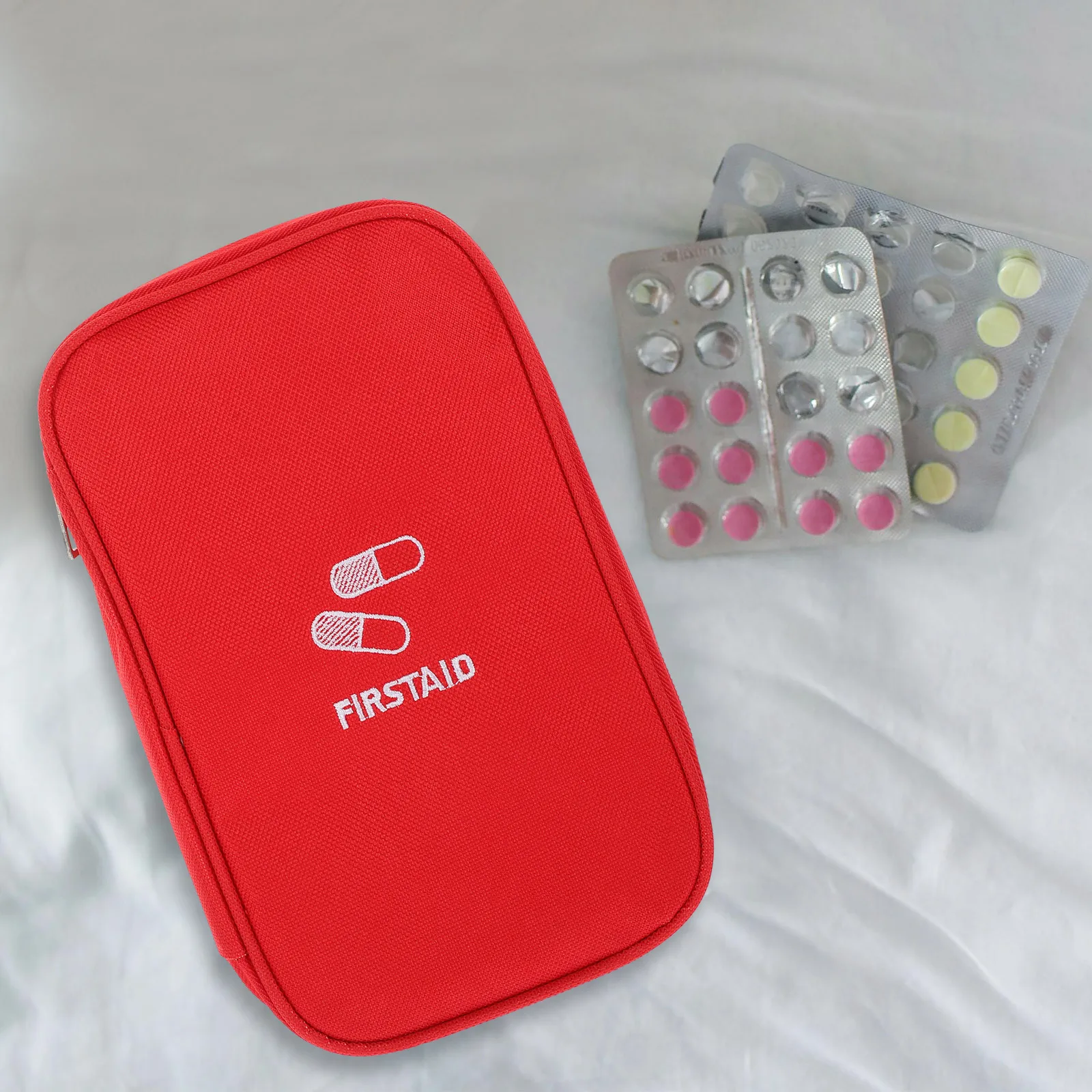 

First Aid Kit Large Red Oxford Cloth Portable Travel Nursing Bag Medicine Pouch Empty Storage Pills Tweezers Adhesive