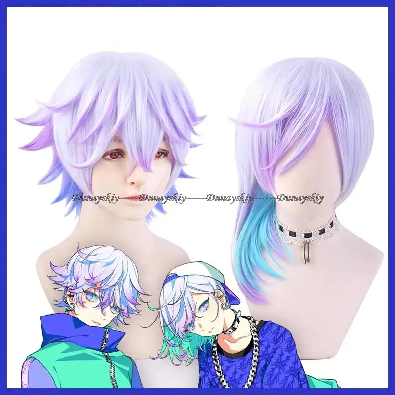 Paradox Live Cozmez Yatonokami Nayuta Wig Yatonokami Kanata Wig Short Hair Mixed Color Gradient Purple Cosplay Synthetic Hair