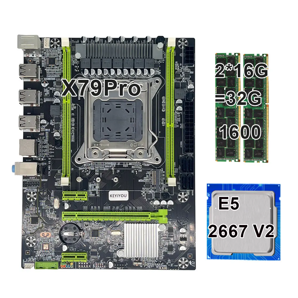 

KEYIYOU X79 pro Motherboard Set with Xeon E5-2667 V2 CPU LGA2011 combos 2*16GB = 32GB 1600Mhz Memory DDR3 RAM KIT