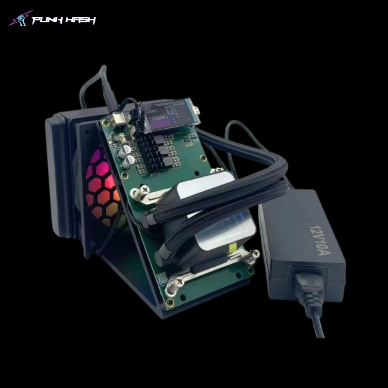 جهاز تعدين Bitaxe NerdQaxe++ Hydro Cooling ASIC - 4.8TH/s NerdQAxe+ + تبريد المياه مع جميع أنواع المكونات NerdQAxe