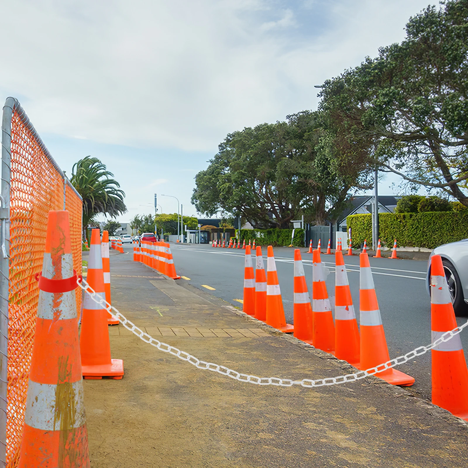 

Plastic Protective Chains 1 White Small 5m Chain 2 Buckles Traffic Safety Barrier Caution Crowd Control Plastic Chain Links