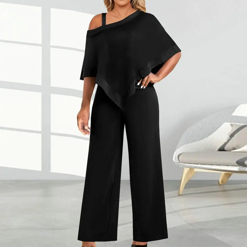 Women Jumpsuit Wide Leg Jumpsuit Fashionable Women's One Shoulder Jumpsuit Wide Leg Solid Color Loose Fit Oblique for Commute