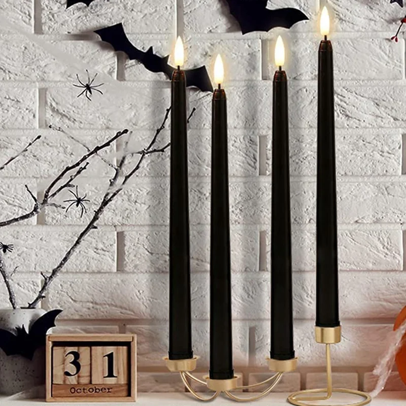 Black Cone Flameless Candles 11 Inches (About 27.9 Cm) 6, Battery Powered LED Flash Timing Setting