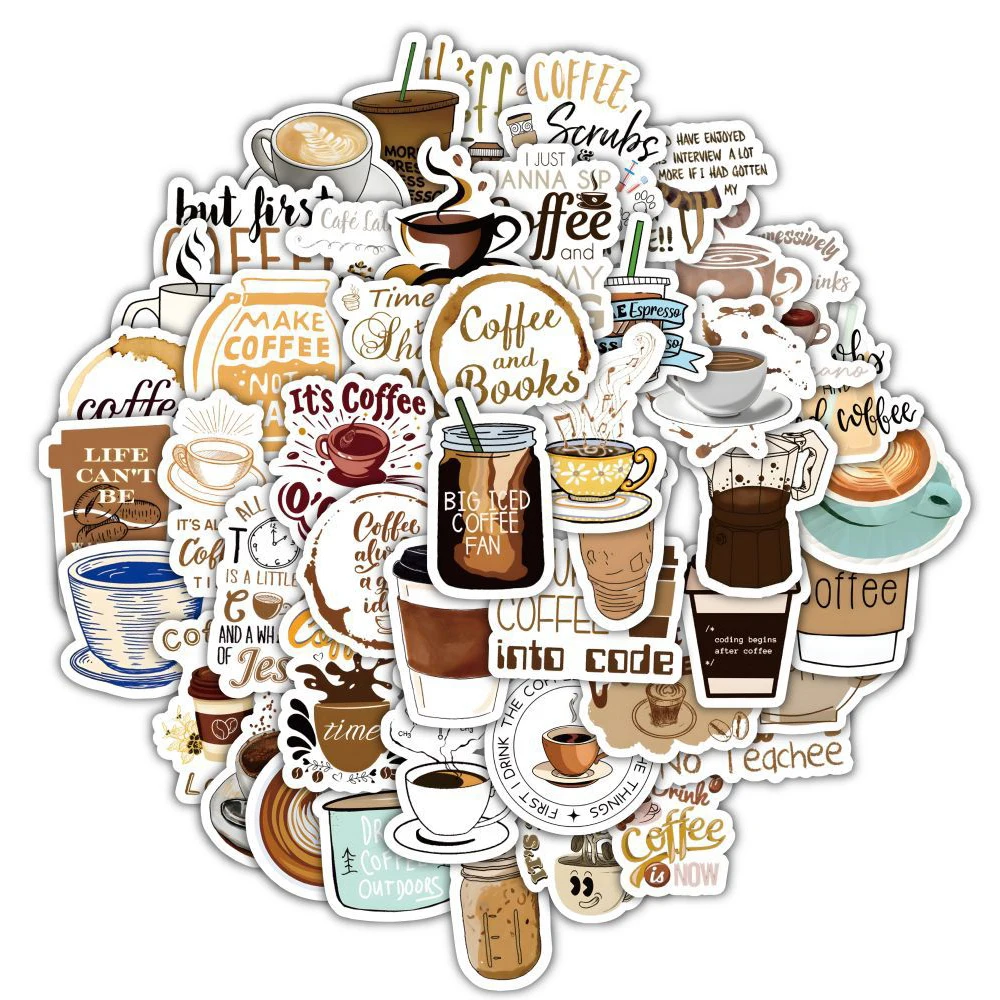 

10/30/50pcs Vintage Coffee Decoration Stickers Artsy Aesthetic Cartoon Decals DIY Notebooks Stationery Waterproof Sticker Packs