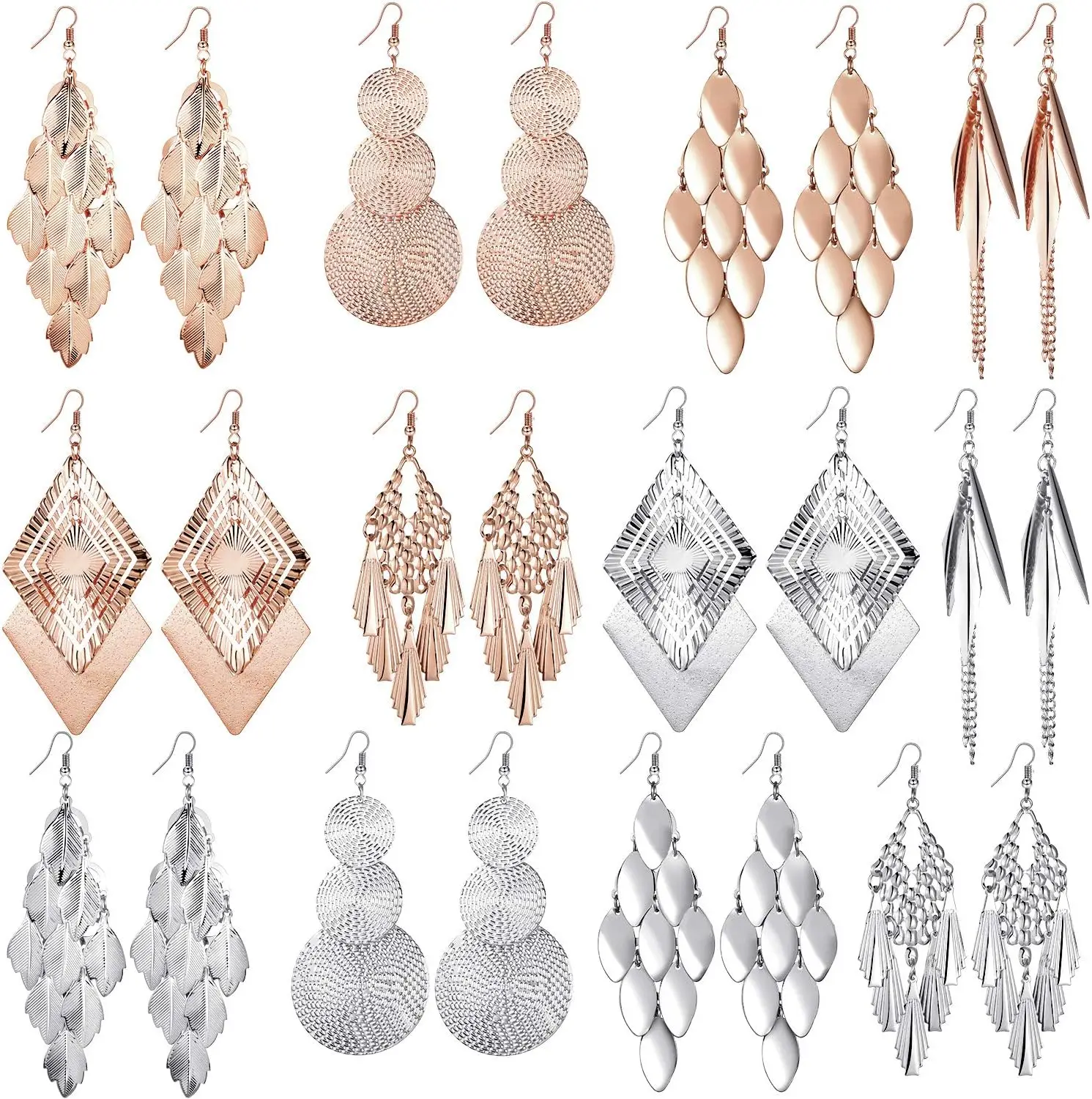 

12 Pairs Drop Dangle Earrings Set Bohemian Long Fringed Metal Vintage Statement Earring Gifts for Women