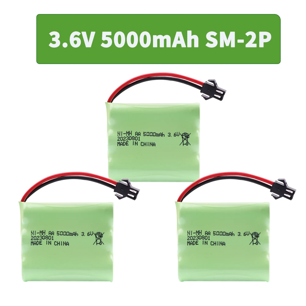 Paquete de batería AA recargable NI-MH de 3,6 V y 5000mah, enchufe SM para Control remoto, juguete, coche, herramientas de barco, modelo, accesorios, batería AA de 3,6 V