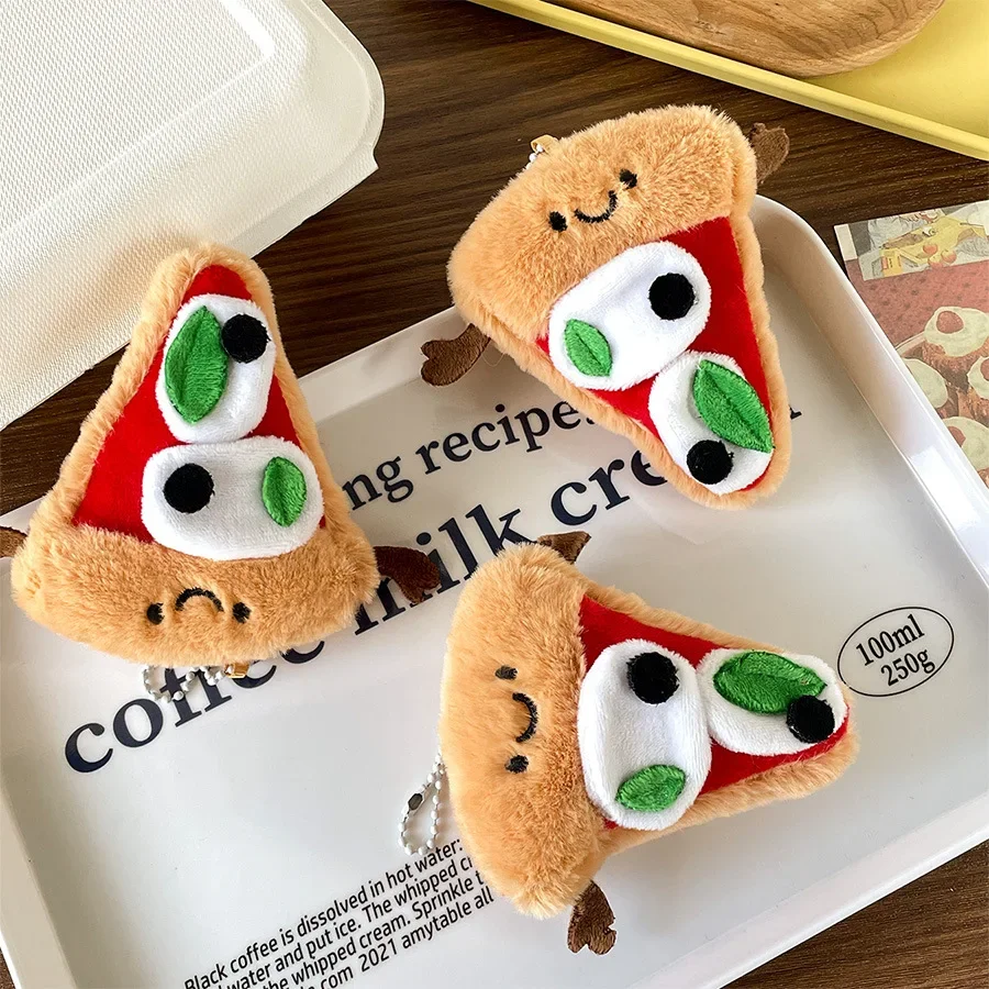 Cute Pizza Pie Plush Toy Pendant Mini Triangle Pizza Plush Doll Keychain Soft Stuffed Toys SchoolBag Pendant Keychain Girl Gifts