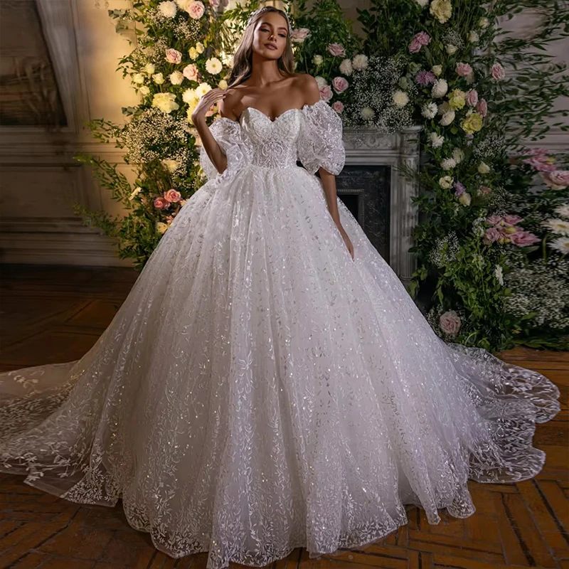 

ZOCI Glitter Fully Beaded Wedding Dress With Beading Ball Gown Full Sleeve O-Neck Bride Dress Button Robe De Mariee Graceful ﻿