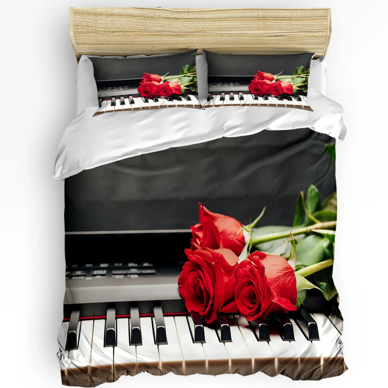 

3pcs Bedding Set Piano Music Red Rose Flower Home Textile Duvet Cover Pillow Case Boy Kid Teen Girl Bedding Covers Set