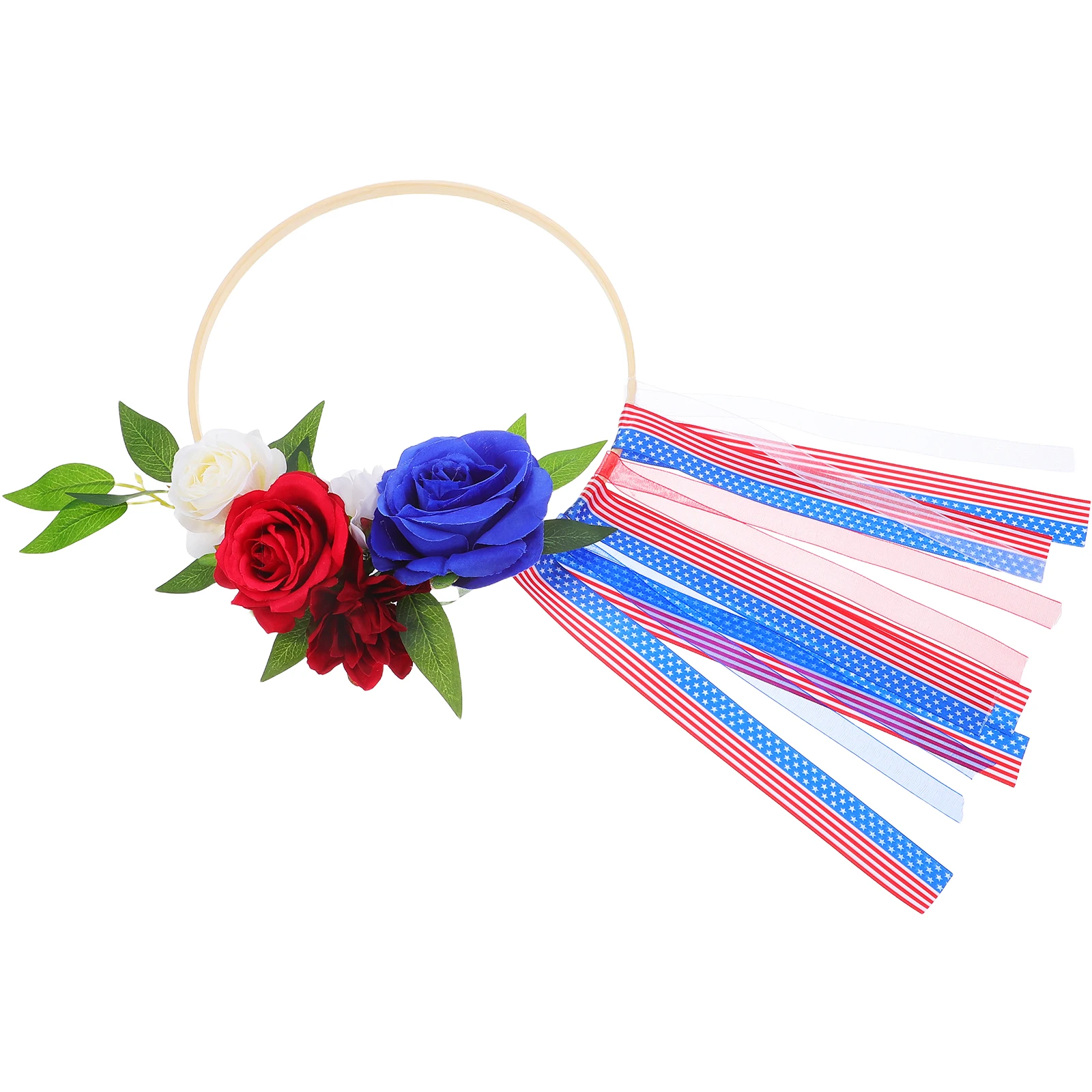 

Independence Day Wreath Patriotic Door Decor Red White Blue Flowers Bamboo Ring Reusable Outdoor July 4th Celebrations