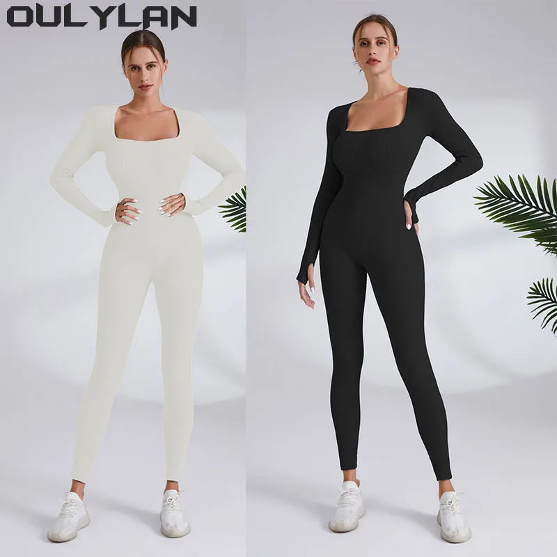 

Oulylan Jumpsuit Gym Workout Yoga Clothes Fitness Long Sleeved One Piece Sports Jumpsuit Sexy Tight Boilersuit Women Tracksuit