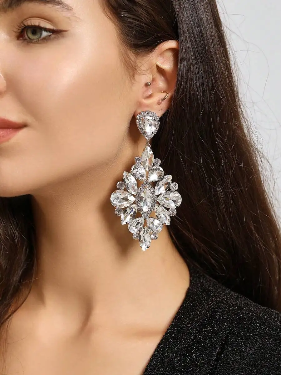 

Exquisite Full Glass Rhinestone Chandelier Earrings For Women Party Wedding Fashion Accessory