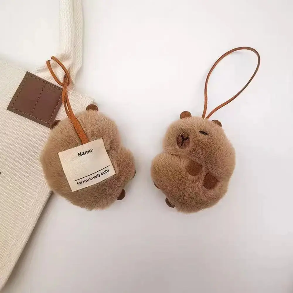 Porte-clés en peluche de dessin animé mignon Capybara, sac en peluche doux, étiquette de nom, jouets, overd'inde, pendentif, décor de sac à dos