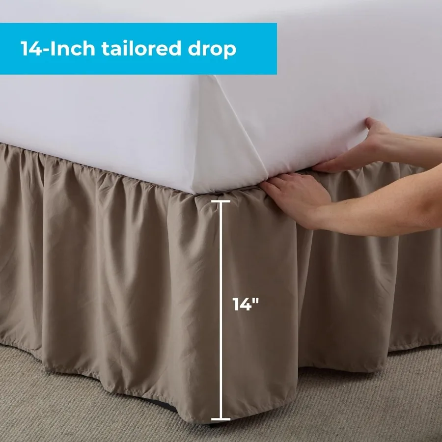 تنورة سرير مكشكشة من الألياف الدقيقة مقاس 14 بوصة لديكور غرفة النوم الحديثة ومقاومة للتجاعيد والبهتان وقابلة للغسل في الغسالة وسهلة التركيب #2