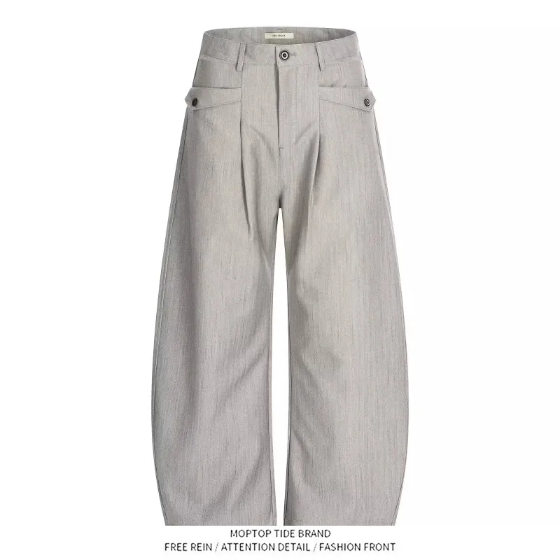 

Casual Wide Leg Pants Men Women Spring Design Simple Loose Straight Stripe Pleated Long Trousers Youth Fashion Polyester Fiber