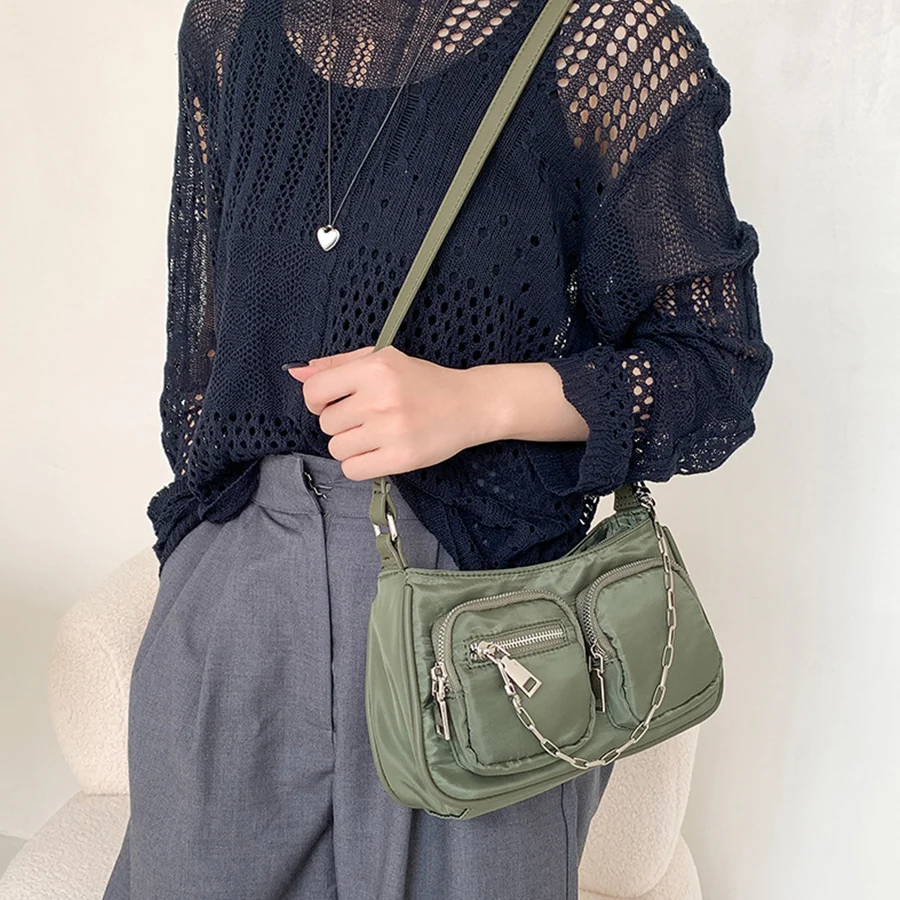 

Nylon Crossbody Bag Solid Color Large Capacity Hobos Unisex Harajuku Japanese Style Waterproof Travel Shoulder Zip Purse Handbag