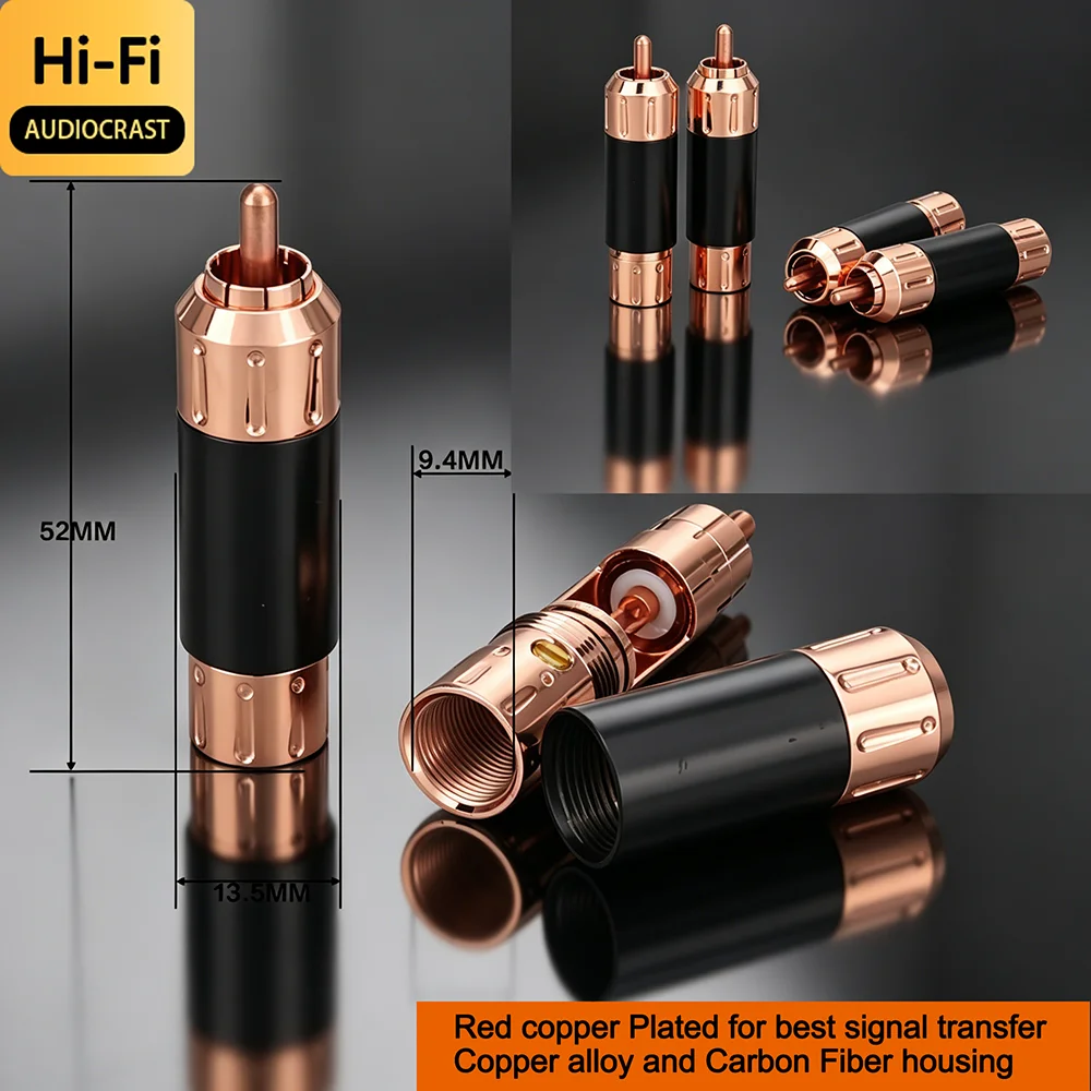 4 Stück Hochwertige Rotkupfer-Beschichtete RCA-Audiostecker HIFI-Verbindungskabel Männlicher Stecker