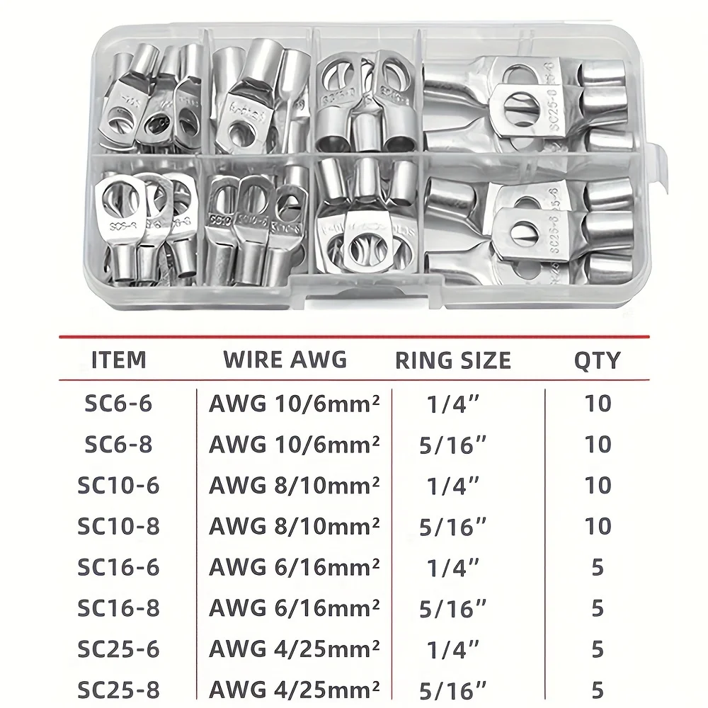 Battery Cable Lug Crimping Tool heavy-duty wire crimper with Cable Cutter and 60Pcs Copper Ring Terminals
