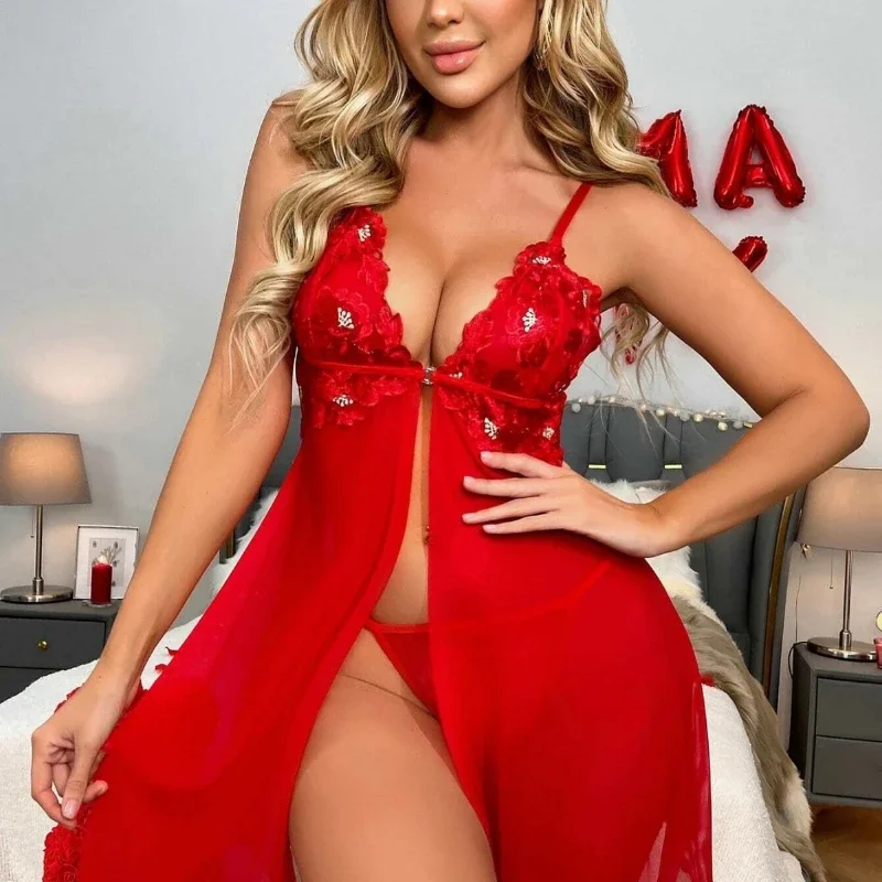 

Women's Pajamas Set Sexy Big Red Gauze Campanile Nightdress Sexy Suit Sleepwear for Sleeping Sets for Women 2 Pieces Nightgowns